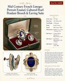 Mid Century French Limoge Portrait " Asciore France" Enamel, Cultured Pearl Pendant/Brooch, Earring Set