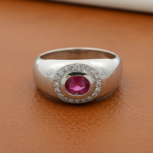 Fine Ruby and Diamond Platinum Ring