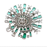 Mid Century 1960's Modern 14kt White Gold Emerald and Diamond Starburst Brooch