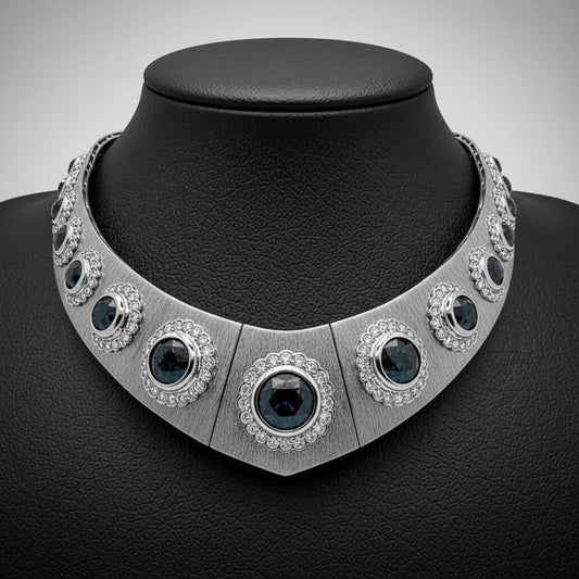Estate One Of A Kind 23.38 cttw Black Diamond 6.97 cttw White Diamond 18K White Gold Necklace 15018