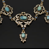 Victorian Harvey & Core Sapphire & Rose Cut Diamond Silver/14K Gold Necklace with Original Fitted Box