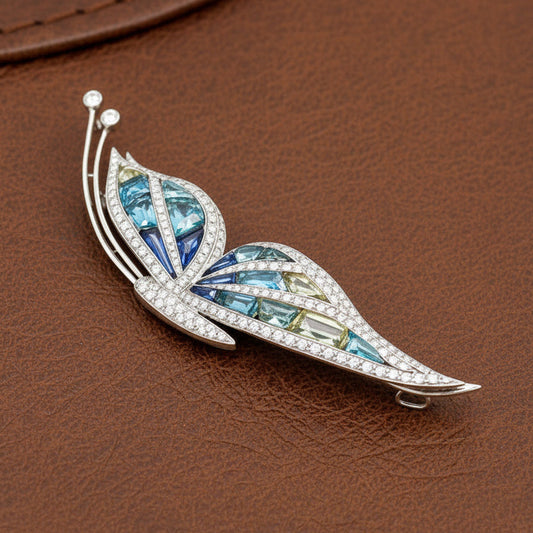 Italian Designer of Valenza Garavelli Diamond and Semi Precious Gemstone 18Kt White Gold Pendant/Brooch