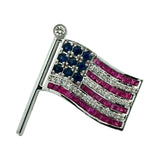 The Presidential American Flag Diamond, Ruby, Sapphire Lapel Brooch 14K White Gold 15278