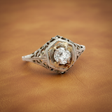 Art Deco .46ct. Old European Cut Diamond Filigree 14k White Gold Ring