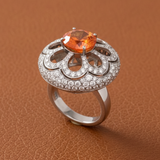 Zydo 5.10 ct Orange Sapphire and Diamond 18K White Gold Cocktail Ring