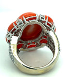 Coral and Diamond 18K White Gold Ring