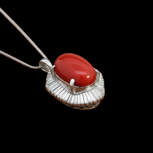 Estate Large Coral Diamond Platinum Necklace 14210