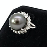 Estate Natural Tahitian Pearl and Diamond Ring 14205