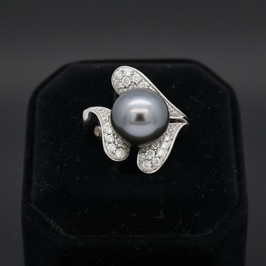 Estate Designer Schoeffel 1.20 cttw Diamond 12.57mm Tahitian Pearl Ring 13875