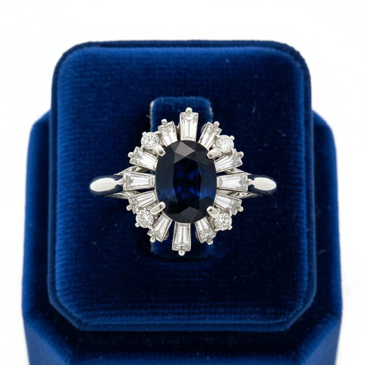 Sapphire and Diamond Platinum Halo Ring