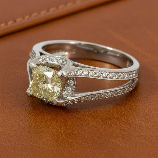 Estate Designer Verragio 1.21 ct Natural Fancy Yellow (GIA) Diamond 18K White Gold Ring 14738