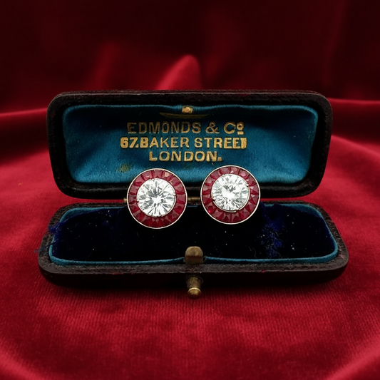 Ruby Earrings 18K White Gold Earrings (Center CZ)