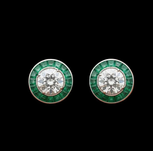 Emerald Earrings 18K White Gold (Center CZ)