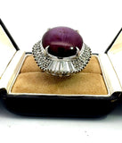 Estate 46.89 ct Star Ruby 3.25 cttw Diamond Platinum Ring 14991