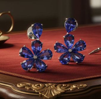 2000's Tanzanite and Diamond Cluster Flower Earrings
