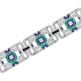 Custom Made Diamond Emerald Sapphire Onyx White Gold Bracelet 15090