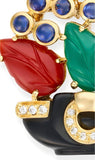 Cartier Paris 1991 Revival "Tabriz Collection" Basket Diamond, Chalcedony, Sapphire, Black Onyx, Carnelion 18Kt Yellow Gold Pendant/Brooch