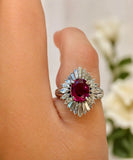 Mid Century Modern Ruby and Diamond Platinum Ring