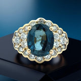 Oval Sapphire, Diamond and 18K Yellow Gold Ring