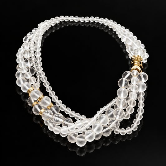 Rock Crystal Multi Strand and 14K Yellow Gold Necklace