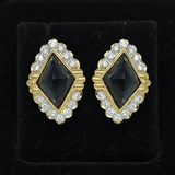 Diamond and Onyx Faceted 18K yellow Gold Earrings