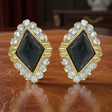 Diamond and Onyx Faceted 18K yellow Gold Earrings