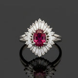 Mid Century Modern Ruby and Diamond Platinum Ring