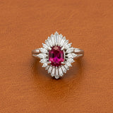Mid Century Modern Ruby and Diamond Platinum Ring