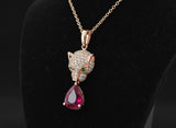 Effy Ruby, Diamond and Tsavorite Panther Pendant and 14K Rose Gold Necklace