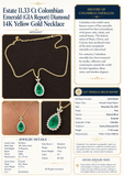 Estate 11.33 Columbia Emerald (GIA Report) Diamond 14kt Yellow Gold Necklace