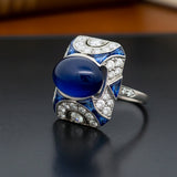 Art Deco 5.30 ct No Heat Sapphire (GIA), Diamond and Platinum Ring