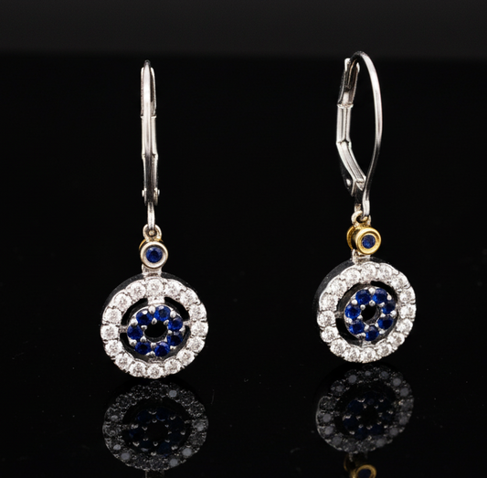 Sapphire and Diamond 14K White and Yellow Gold Dangle Earrings