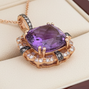 Effy Amethyst, Diamond and 14K Rose Gold Pendant With Chain 04661