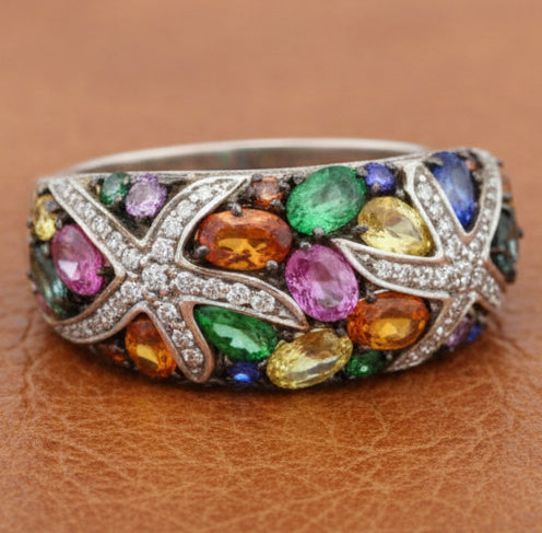Effy Multi Color Sapphire, Yellow Tsavorite and Diamond 14K Rose Gold Ring