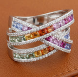 Effy Multi Color Sapphire, Diamond, and 14K White Gold Bypass Ring