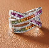 Effy Multi Color Sapphire, Diamond, and 14K White Gold Bypass Ring