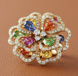 Effy Multi Color Sapphire, Tsavorite, Diamond and 14K Yellow Gold Flower Inspired Ring