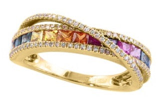 Effy Multi Color Sapphire, Diamond and 14K Yellow Gold Bypass Ring