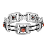 Custom Made Diamond Coral Onyx White 18K White Gold Bracelet