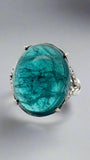 Large Oval Cabochon Tourmaline Diamond 18kt White Gold Statement Ring