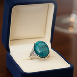 Large Oval Cabochon Tourmaline Diamond 18kt White Gold Statement Ring