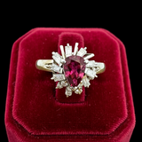 Estate .87 ct Pear Shape Ruby Diamond Platinum Ring 14997