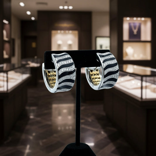 Roberto Coin "Animalier" Diamond and Enamel 18K White and Yellow Gold Earrings