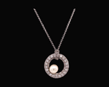 Mimi White Gold Freshwater Pearl and Diamond Halo 18K White Gold Necklace