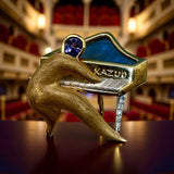 Designer Kazuo Ogana Diamond and Tanzanite Platinum and 18kt Yellow Gold Piano Pendant/Brooch