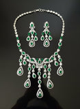 Estate Emerald and Diamond 18K White Gold Necklace and Earring Set