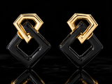 Estate David Webb Black Enamel and Diamond 18Kt Yellow Gold Earring