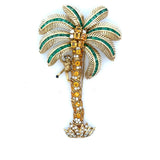 Italian Modern 1980's 18K Yellow God 15.00 cttw Yellow Sapphire, Emerald and Diamond Monkey on Palm Tree Brooch
