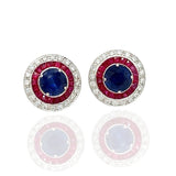Diamond Ruby and Sapphire 18K White Gold Earrings