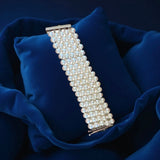 Italian 5 Row 7.75-8.50mm Fine Cultured Pearl 14K White Gold Wide Bracelet